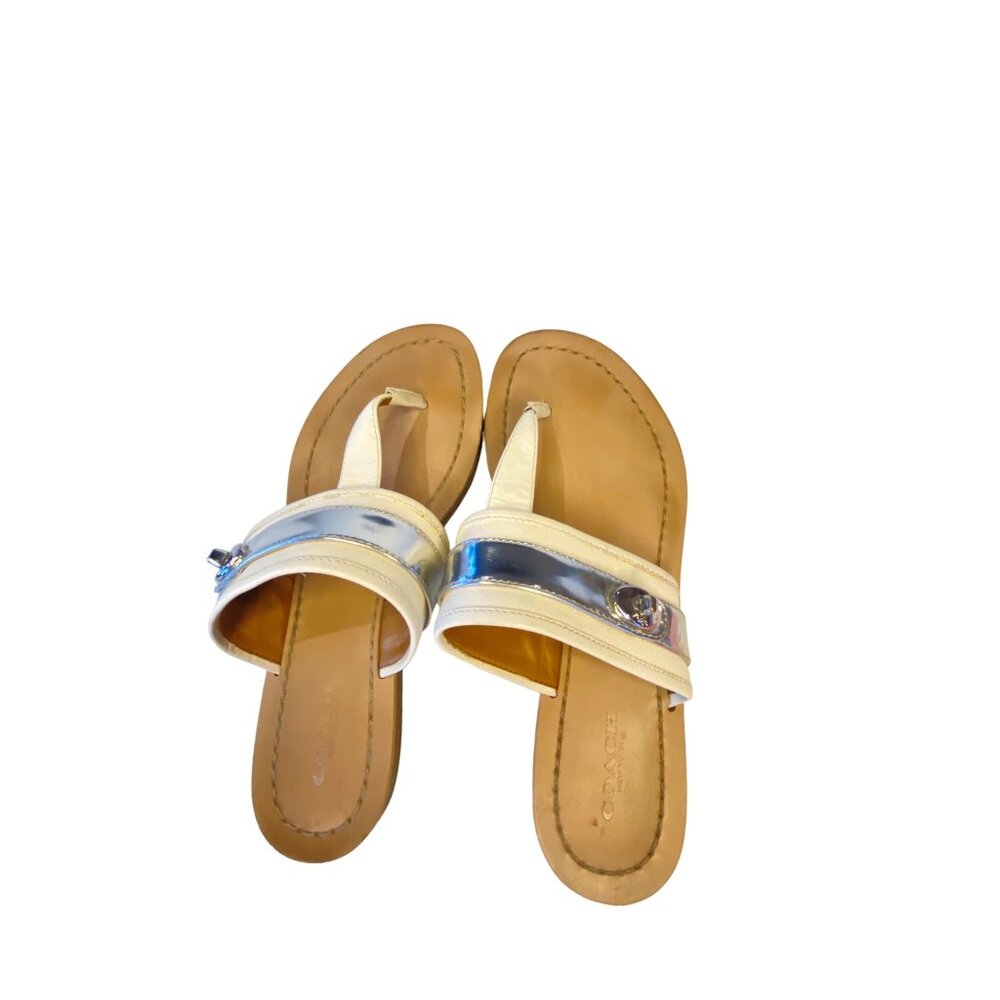 Coach Women's 7 Eileen Turn lock Slide Sandals Ivory/Silver Buckle EU 37 - Picture 10 of 13